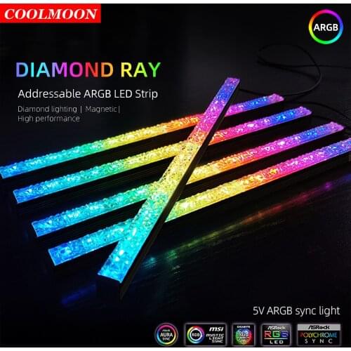 Coolmoon Diamond Style 28cm RGB LED Strip Light PC Computer Case 5V 3Pin/Small 4Pin LED Light Strip Mainboard Atmosphere Lamp