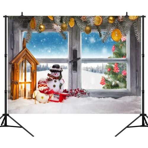 Dephoto Christmas Photography Background Backdrop Beautiful Winter Cute Snowman Window Kids Photo Backdrop Studio Shoot Props