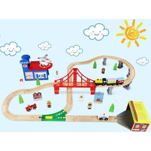 Electric Track Train Car Wooden Track Railway Set Wooden Blocks Compatible With BRIO Track Toys Childrens Educational Toy