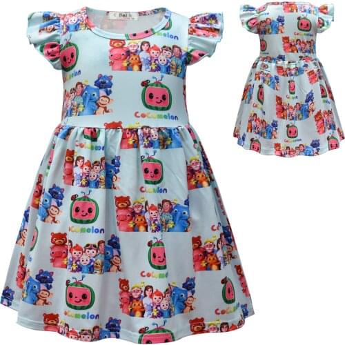 Little Girl Cartoon Paint Melon Melon Carnival Clothes Ruffles Sleeveless Dress Party Children Dress up