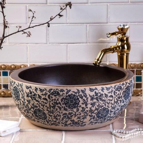 China Artistic Handmade Europe Vintage Lavabo Washbasin Ceramic Bathroom Sink Art Counter Top above counter basin bathroom sinks
