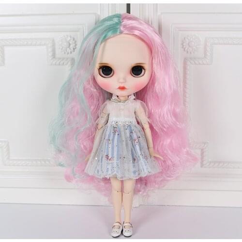 ICY DBS Blyth doll white skin joint body Purple mixed blue hair Hand-painted face panels, sleepy eye BL10174006