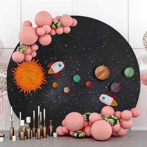 Laeacco Universe Starry Round Circle Backdrops For Photography Spaceship Customized Banner Child Room Decor Photo Backgrounds