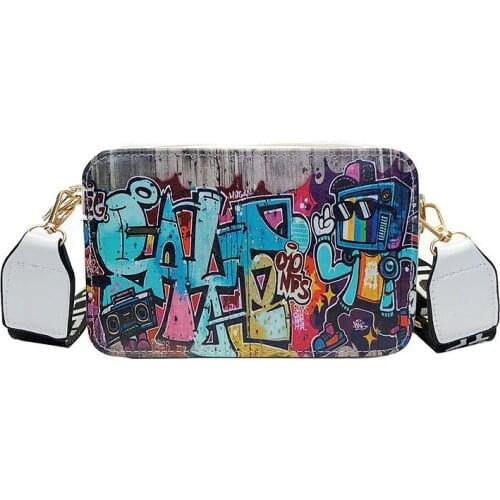 Hot Selling Lady Girl Shoulder Crossbody Bag Small Vintage Graffiti Zipper For Mobile Phone Money