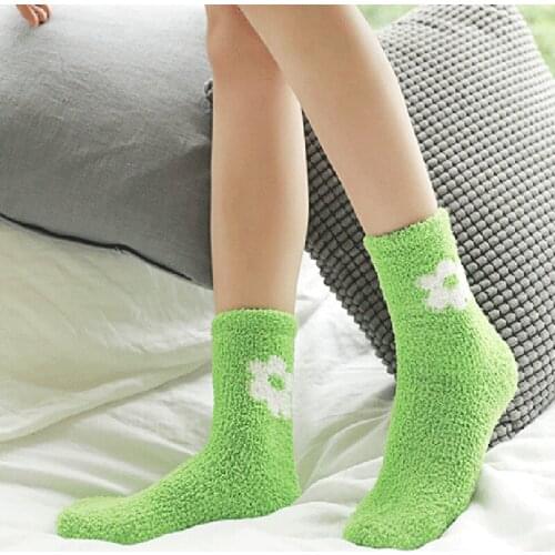 Cute Socks Women Funny flower Bed Socks Pure Solid Color Fluffy Warm Winter Gift Soft Floor Home Socks Thick New Year Gift Girls