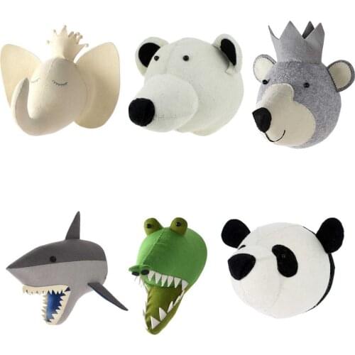 Cute Cartoon Design Stuffed Panda Shark Animal Wall Mount PP Cotton Wall Animal Head For Childrens Home Decor