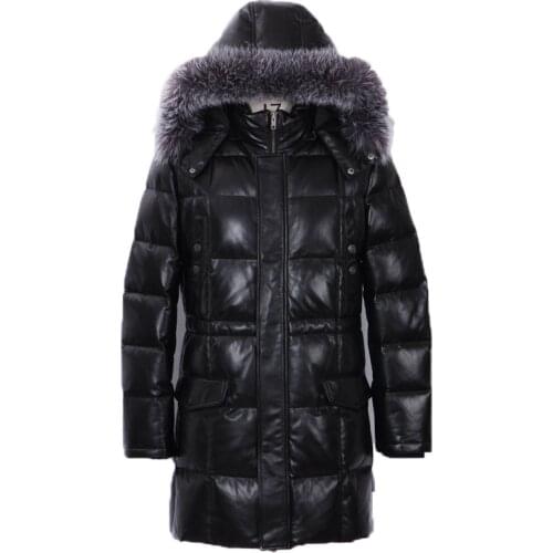 Geniune Leather Jacket Men Sheepskin Leather Goose Down Jacket Winter Warm Thickening Casaca 14-H07B# MF374
