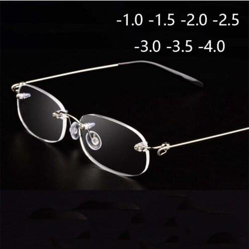 Rimless Metal Frame Nearsighted Glasses Ultralight Boxed Shortsighted Myopia Glasses Women Men -1.0 -1.5 -2 -2.5 -3 -3.5 -4.0