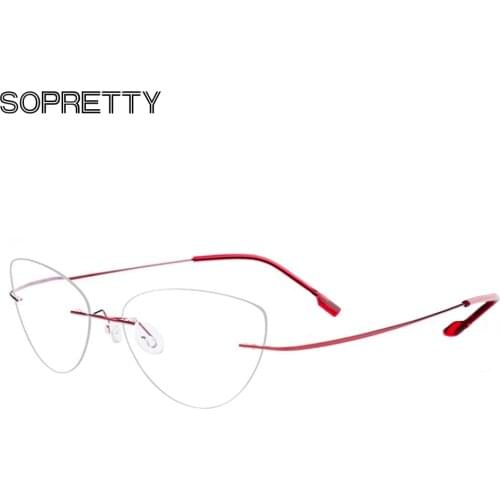 Women Titanium alloy Screwless Rimless Cat Eye Glasses Frame, Ultralight Frameless Optical Frames For Prescription Myopia F860