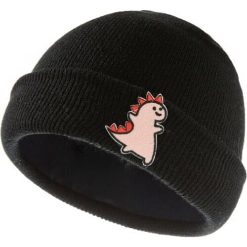 Autumn Winter Cartoon Dinosaur Warm Baby Girls And Boys Hat Brimless Beanie Solid Color