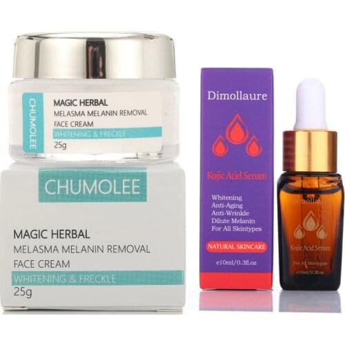 Chumolee Whitening Freckle Cream +kojic Acid Serum Whitening Remove Melasma Melanin Sunburn Acne Scars Dark Spot Skin Care Set
