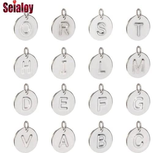 Seialoy Silver Color Round English Letters Dangle Charm Pendant Fit Bracelet & Necklace Name Initials Charm Jewelry Accessories