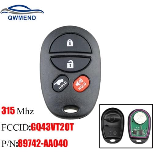 BHKEY 3/4 Buttons Remote Car key For Toyota Highlander Sequoia Sienna GQ43VT20T 315Mhz Original car remote keys