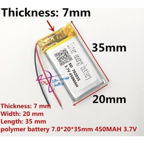 Size 702035 3.7V 450mah Lithium polymer Battery with Protection Board For MP4 GSP Digital Products Free Shipping