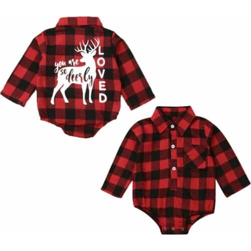 Pudcoco Christmas Baby Girl Boy Elk Romper Plaid Long Sleeve Jumpsuit Clothes Newborn Kids Reindeer Red Shirt Xmas Clothes