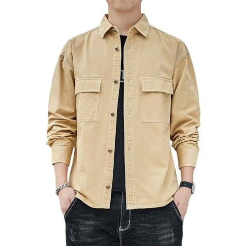 2021 Fashion Spring Autumn Cotton Workwear Long Sleeve Shirt Mens Youth Business Winter Slim Jacket Fashion Casual Shirt