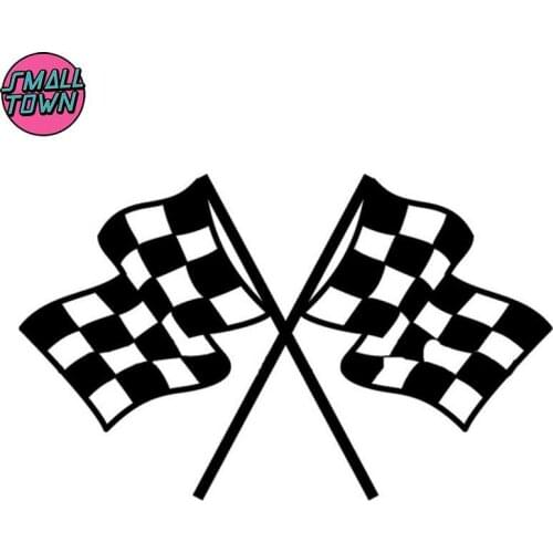 Small Town 11cm*18cm Checkered Flag Cartoon Car Styling Decorative Vinyl Stickers Black/Silver S3-4773