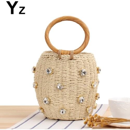 Aaby 2021 Diamonds Straw Handbags For Women Hand-woven Rattan Bag Female Tote Bag New Summer Holiday Beach Bag