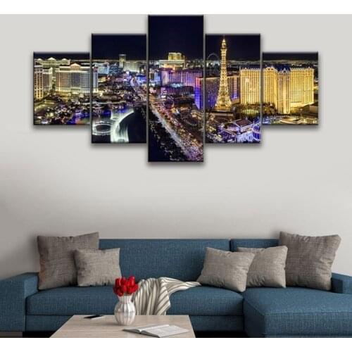 5 Pieces of Modern Las Vegas HD Printable Landscape Poster Painting Art Paintings on Unframed Walls for Home Bedroom Decoration