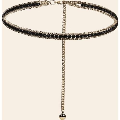 Rhinestone Waist Chain Thin Belt for Women Dress Sweater Fashion Bling Metal Hook Trendy Casual Slim Strap