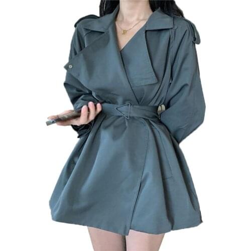 Womens Trench Coat 2020 New Fashion Spring Autumn Casual Coats Mid-Long Gray Coat Outwear Windbreaker Female Tops With Belt