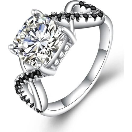 UFOORO sterling silver wedding ring Finger Beautiful Jewelry cross Romantic shiny BLACK zircon Ring For girl gift C383