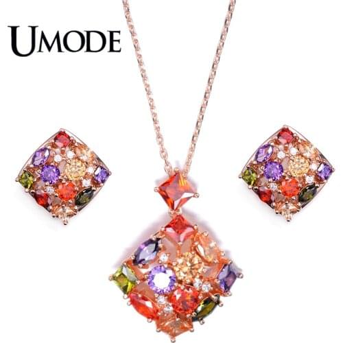 UMODE Luxury Jewelry Set Including Multishaped And Colorful AAA CZ Stud Earrings & Pendant Necklaces For Women AUS0024