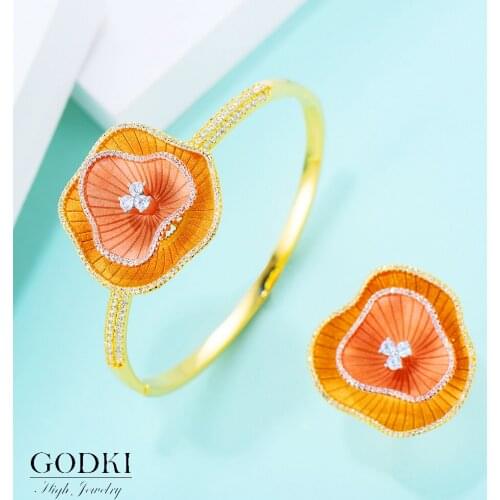 GODKI Unique Luxury Tricolor Nigeria Bangle Ring Sets Jewelry Set For Women Wedding Zircon Crystal CZ Dubai Bridal Jewelry Sets