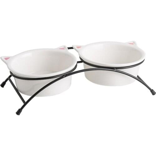Legendog 2PCS Ceramic Tilted Elevated Cat Dog Bowl Raised Cat Food Water Bowl Dish Pet Comfort Feeding Bowls With Stand