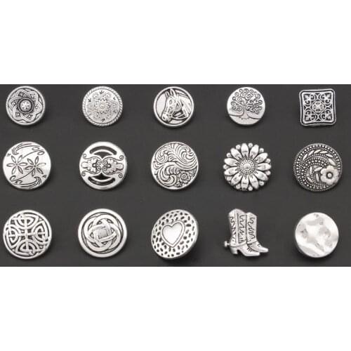 20pcs Alloy Silver Color Round Shank Button Single Hole Flower Heart Pattern Buttons For Needlework Sewing Scrapbooking DIY