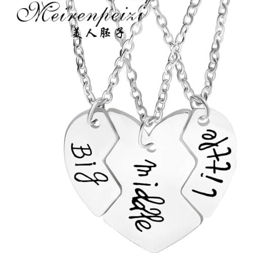3 PC/Set Big Middle Little Pendant Necklace For 3 Forever Broken Heart Choker Necklace For Best Friend Brother Sister Gift