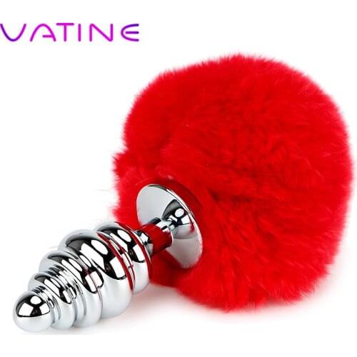 VATINE Rabbit Tail Anal Plug Bead Sex Toys for Women Men Gay Female Male Masturbation Metal Stainless Steel Butt Plug