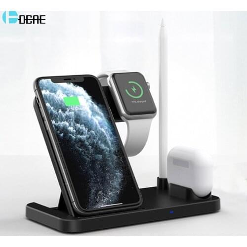 4 in 1 Fast Wireless Charger Dock Stand for iPhone 11 XS X 8 Samsung S20 S10 Apple Watch 5 4 3 2 Airpods Pro Qi Charging Station
