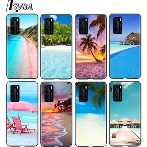 Summer Beach Sunset On Sea for Huawei P50 P40 P30 P20 P10 Pro Lite E Plus 4G 5G P9 P8 Lite P Smart Z S Soft Black Phone Case