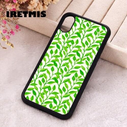Iretmis 5 5S SE Phone Cover Case for iPhone 6 6S 7 8 Plus X Xs XR 11 12 Mini Pro Max Rubber Silicone Watercolor Green Leaves