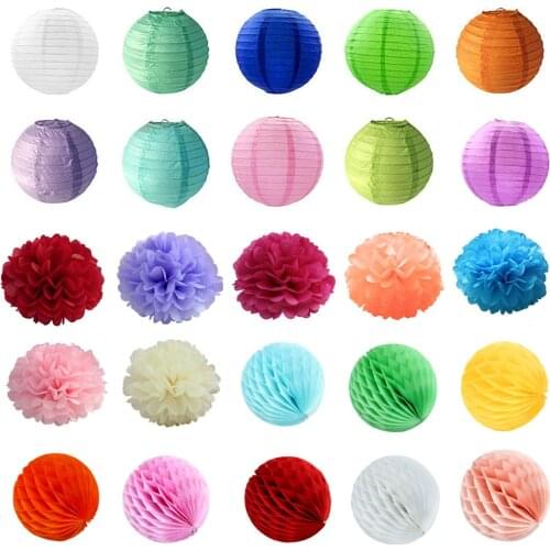4/6/8/10/12/14/16 Inch Decorative Paper Pom poms Hanging Paper Lantern Honeycomb Balls Wedding Birthday Decor Baby Show Supplies