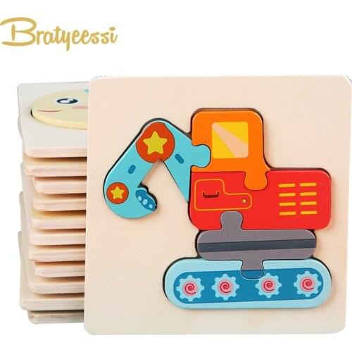 New Cartoon 3D Puzzle Wooden Toys for Kids Gift Animal Traffic Preschool Montessori Educational Toys for Children Boys Girls