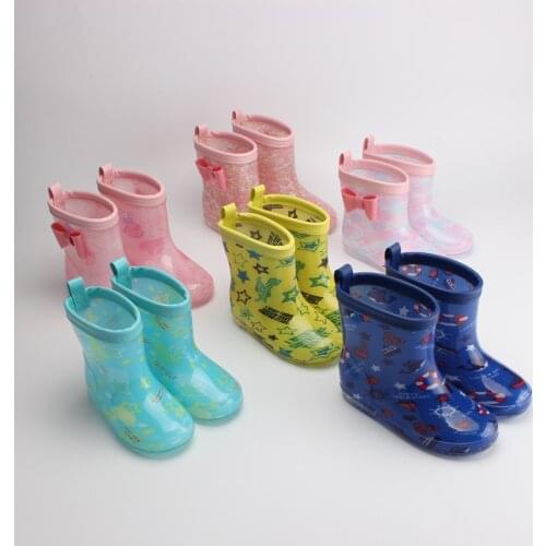 Childrens Rain Boots Cartoon with Crystal Soles Non-Slip Girls Shoes Baby Wear-Resistant Boots Waterproof Toddler Boys Rubber