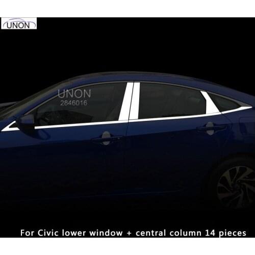 For Honda Civic Fc 2016-2020 Door Window Trim Panel Chrome Stainless Steel (6Pcs)