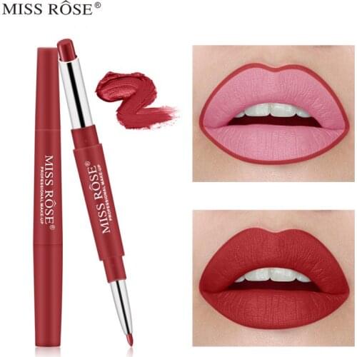MISS ROSE 2 In 1 Double Ended Lip Liner Lipstick Waterproof Long Lasting Pigments Color Makeup Beauty Cosmetic TSLM1