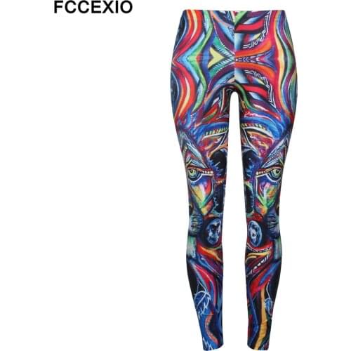 FCCEXIO New Design 2019 Leggings Women Animal Lion Digital Print Legging Workout Leggins Slim Elastic Plus Size Pants Legins