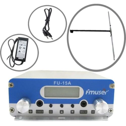 FMUSER FU-15A V1.0 FM stereo PLL broadcast transmitter +1/2 wave dipole antenna+audio cable+ power supply 87.5-108MHZ