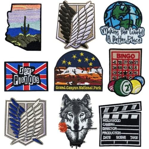 Globe Flag Embroidered Patches for Clothes Iron On Gambling Ball Pokers Appliques Punk Style Wolf Badges Coat Jeans Hat Decor