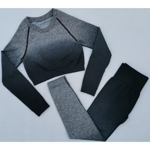 Adapt Ombre Seamless Yoga Set Women Gym Workout Clothes Fitness Crop Top Running High Waist Leggings Long Sleeve Sports Suit