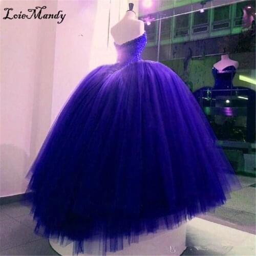 Royal Blue Quinceanera Dresses 2021 Shining Beading Crystal Ball Gown Sweet 16 Dress Formal Tulle Sweetheart Vestido de 15 anos
