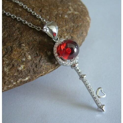 Beautiful Red / Purple Ball Full Rhinestone CZ Key Pendant Necklace