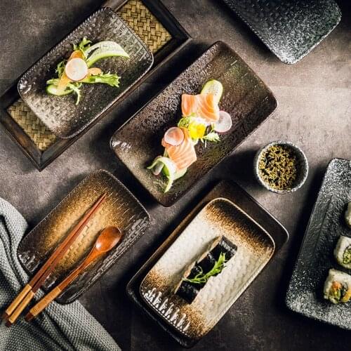EECAMAIL Creative Japanese Style Ceramic Tableware Sushi Dish Dishes Plate Sashimi Dish Bread Plate Long Plate Cold Dish Plate