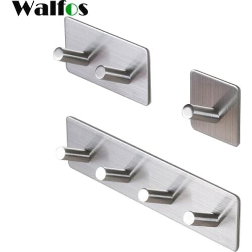 WALFOS 3M Self Adhesive Wall Door Back Hooks Heavy Duty Stainless Steel Clothes Hanger Bathroom Kitchen Towel Rustproof Hook