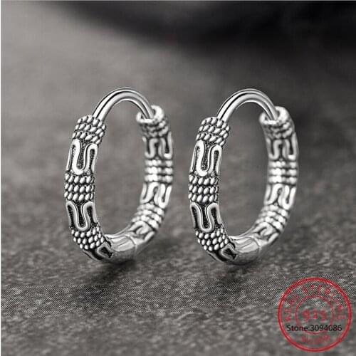 LEKANI Vintage 925 Sterling Silver Hoop Earrings Pattern Earring For Women Silver Jewelry Korea New