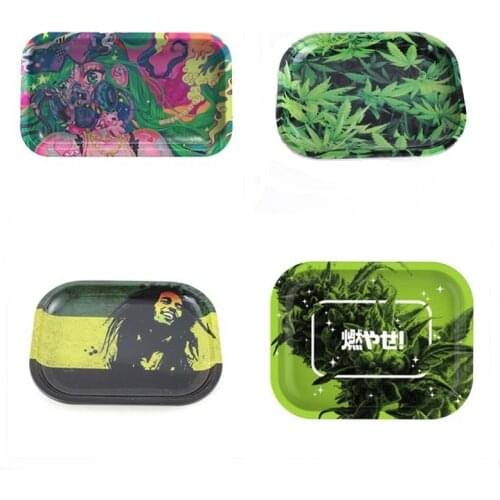 18*14CM Metal Tobacco Rolling Tray Smoking Rolling Cigarette Tray Herb Tobacco Tinplate Plate Discs Smoke Cigarette Storage 5z